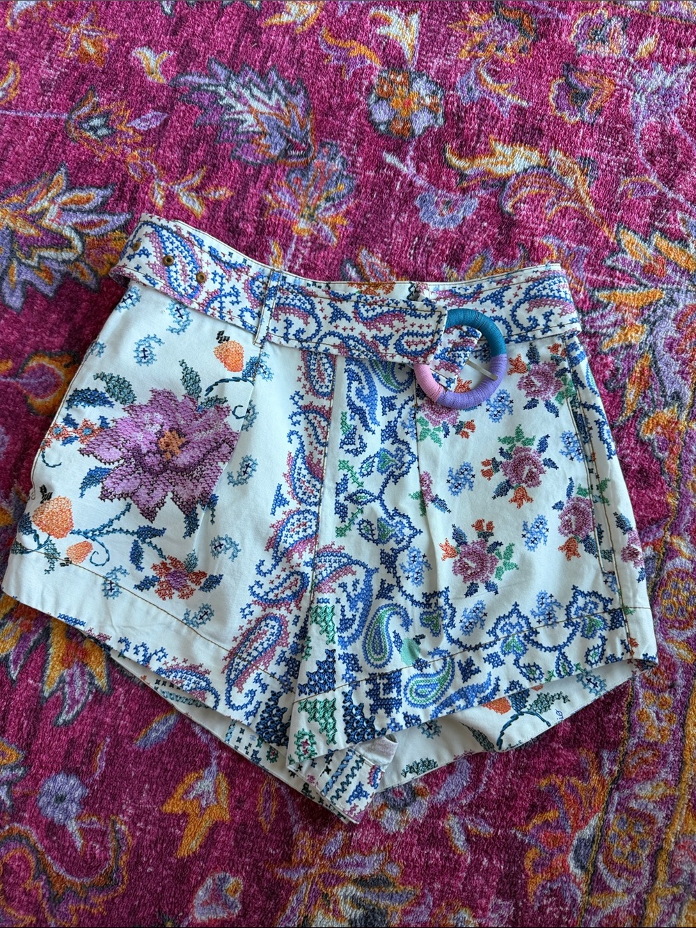 Farm Rio 100% cotton belted shorts
